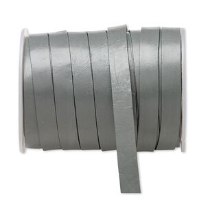 Cord, leather, grey, 12mm flat. Sold per 25-yard spool.