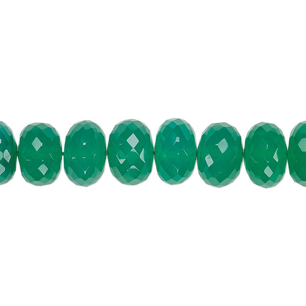 Bead, green onyx (dyed), 9x6mm-10x7mm hand-cut faceted rondelle, B+ grade, Mohs hardness 6-1/2 to 7. Sold per 8-inch strand. image number 0