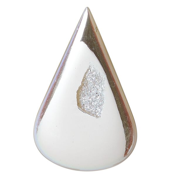 Cabochon, dichroic druzy agate (coated), silver and black, 46x29mm-54x37mm hand-cut non-calibrated teardrop, C grade, Mohs hardness 6-1/2 to 7. Sold individually. image number 0