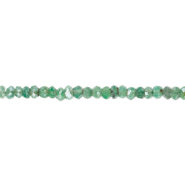 Bead, green onyx (dyed / coated), luster, 3x1mm-4x3mm hand-cut faceted rondelle with 0.4-0.6mm hole, C- grade, Mohs hardness 6-1/2 to 7. Sold per 13-inch strand. image number 0