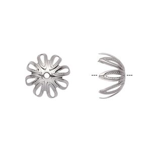 Bead cap, stainless steel, 13x7mm round filigree, fits 12-14mm bead. Sold per pkg of 20.
