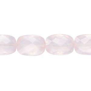 Rose quartz 1pkg10, hand-cut faceted puffed rectangle bead natural 14x10mm