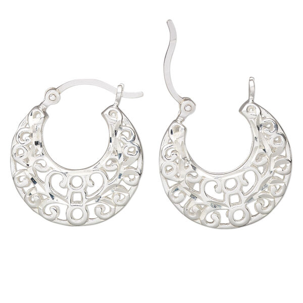 Earring, Create Compliments®, sterling silver, 23mm diamond-cut go-go with cutout swirls and latch-back closure. Sold per pair. image number 0