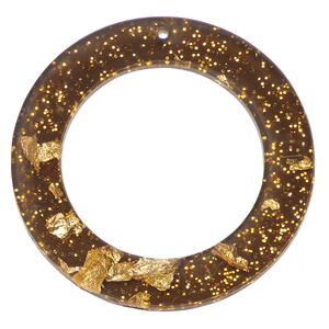 Focal, acrylic, brown with gold-colored foil, 45mm single-sided open flat round and 30mm center hole. Sold per pkg of 10.