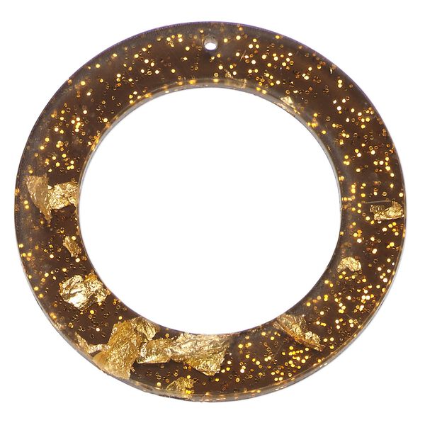 Focal, acrylic, brown with gold-colored foil, 45mm single-sided open flat round and 30mm center hole. Sold per pkg of 10. image number 0