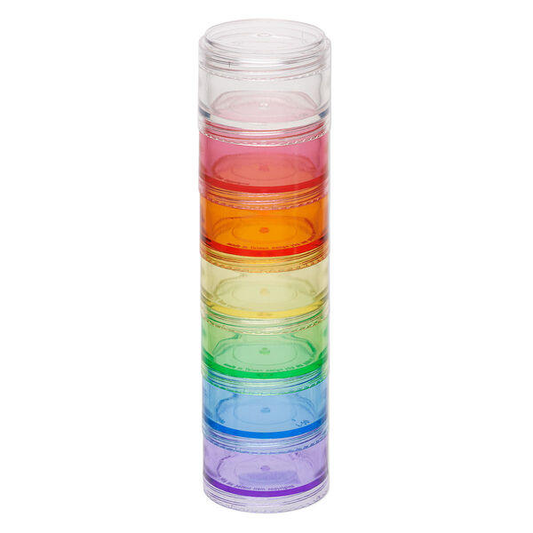 Organizer jar, plastic, transparent multicolored, 2x1-1/4 inch round. Sold per 7-piece set. image number 1