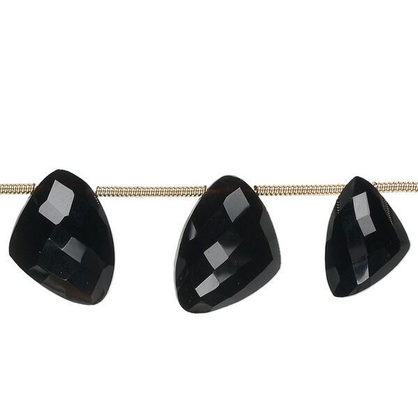 Bead, black onyx (dyed), 12x9x9mm-15x12x12mm graduated hand-cut top-drilled faceted irregular triangle, B+ grade, Mohs hardness 6-1/2 to 7. Sold per pkg of 6 beads. image number 0