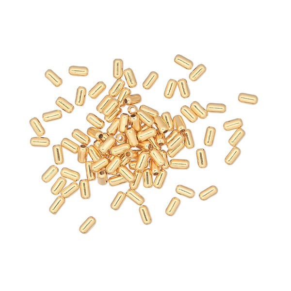 Bead, gold-plated brass, 3x1.5mm tube. Sold per pkg of 100. image number 0