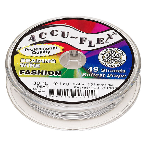 Beading wire, Accu-Flex®, nylon and stainless steel, pearl, 49 strand, 0.024-inch diameter. Sold per 30-foot spool. image number 0