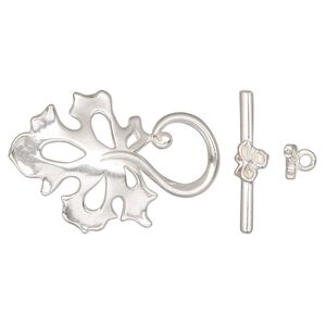 Clasp toggle 1pkg1 sterling silver, 32x22mm leaf, JBB Findings 1-strand