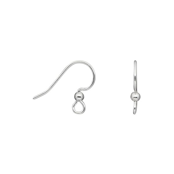 Ear wire fishhook 1pkg10 silver-plated, 15mm / 2.5mm ball / open loop, 21 gauge stainless steel / brass 5 pair image number 0