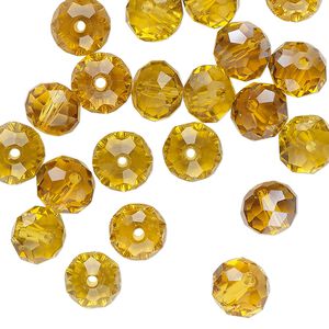 Bead, glass, translucent amber yellow, 8x6mm faceted rondelle. Sold per pkg of 20.