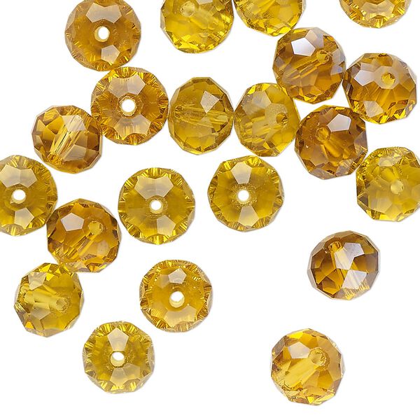 Bead, glass, translucent amber yellow, 8x6mm faceted rondelle. Sold per pkg of 20. image number 0