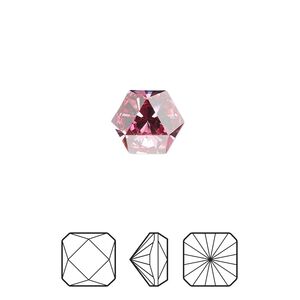 Fancy stone 2pk rose foil back, Crystal Passions® 10.8x9.4mm prismatic hexagon 4699