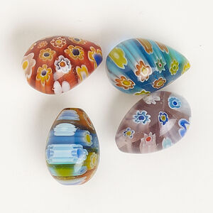 Bead, millefiori glass, translucent multicolored, 18x12mm-19x13mm half-drilled teardrop. Sold per pkg of 4.