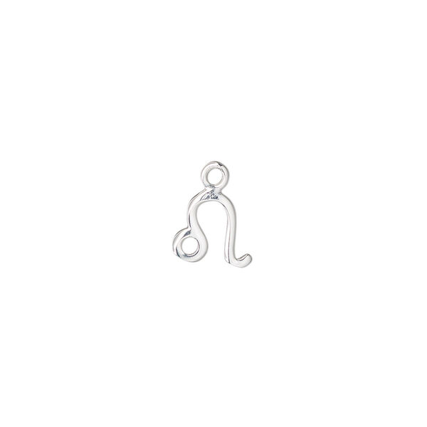 Charm, sterling silver, 8mm single-sided Leo zodiac symbol. Sold individually. image number 0