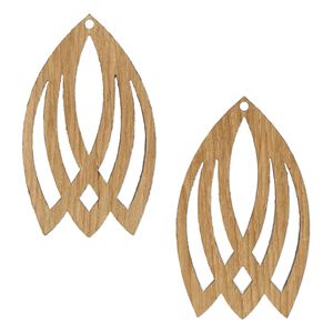 Focal, mango wood (coated), 62.5 x 37mm double-sided laser-cut flower with cutouts. Sold per pkg of 2.