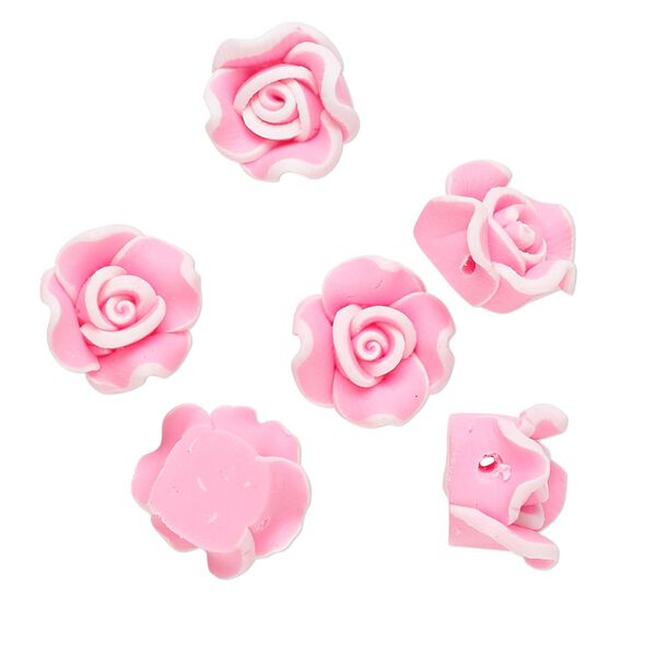 Bead, polymer clay, pink, 11x11x8mm flower. Sold per pkg of 6. image number 0