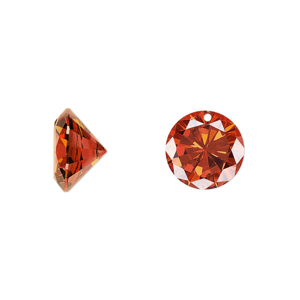 Drop, cubic zirconia, orange, 12mm hand-faceted round, Mohs hardness 8-1/2. Sold per pkg of 4. image number 0