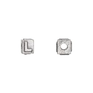 Bead, antiqued pewter (tin-based alloy), 8x6mm rectangle with alphabet letter "L". Sold per pkg of 4.