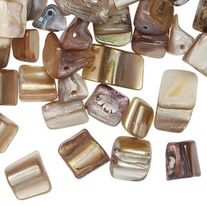 Mother-of-pearl shell 1pkg2oz, triangle tube bead, mix multi-tan and brown 5x5mm-13x9mm