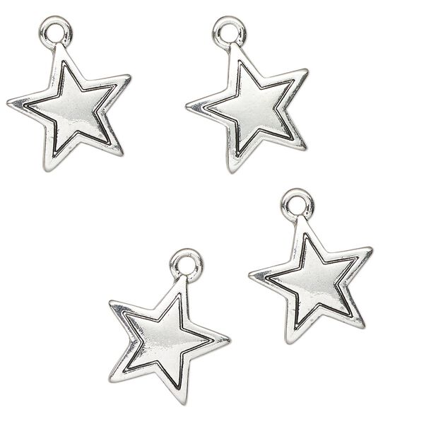 Charm, antique silver-finished "pewter" (zinc-based alloy), 15x14mm star. Sold per pkg of 4. image number 0