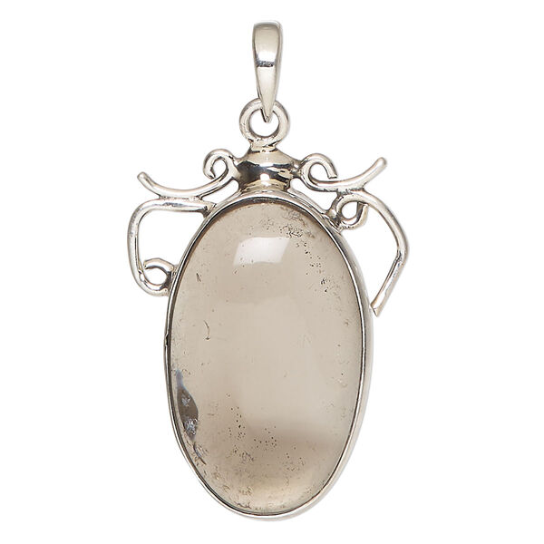 Pendant, smoky quartz (heated/irradiated) and sterling silver, 35x24mm fancy oval. Sold individually. image number 0