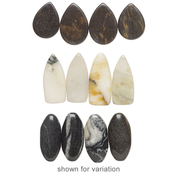 Focal and drop mix, multi-gemstone (natural / coated) and glass, mixed colors, 16x12mm-40x25mm mixed shape with flat back, C grade, Mohs hardness 3 to 7. Sold per pkg of (3) 3- to 5-piece sets. image number 0