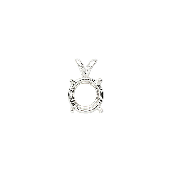 Pendant, Sure-Set™, sterling silver, 10mm pre-notched 4-prong round basket setting. Sold individually. image number 0