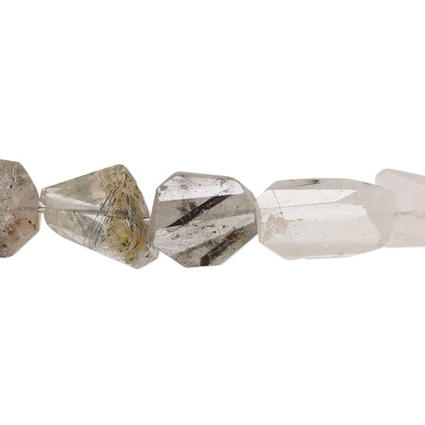 Bead, tourmalinated quartz (natural), mini to small hand-cut faceted nugget with 0.4-1.4mm hole, Mohs hardness 7. Sold per 8-inch strand, approximately 15 beads. image number 0