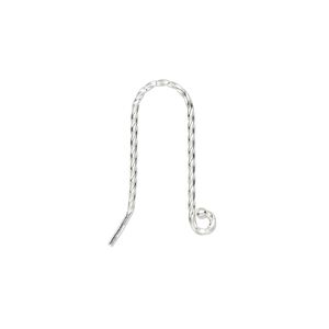Ear wire fishhook 1pkg2 sterling silver, 20.5mm / 1.5mm ball / twisted square wire / open loop, 19 gauge 1 pair