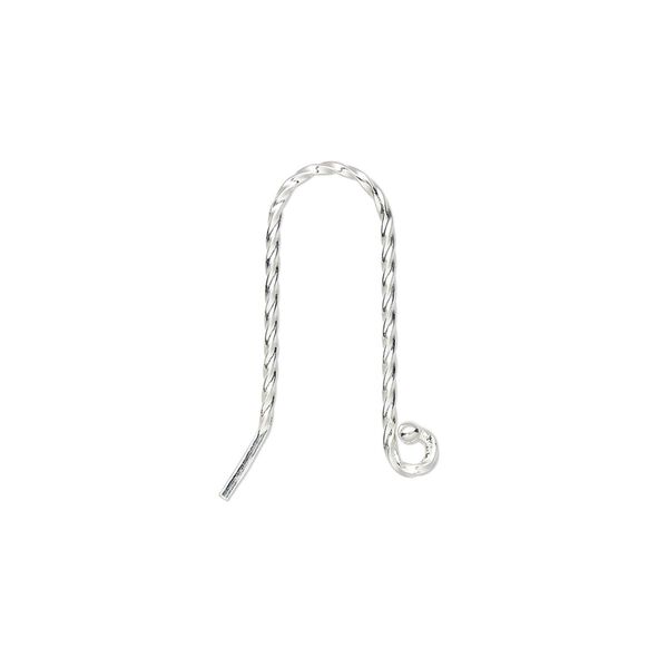 Ear wire fishhook 1pkg2 sterling silver, 20.5mm / 1.5mm ball / twisted square wire / open loop, 19 gauge 1 pair image number 0