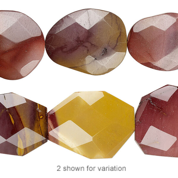 Bead, moukaite jasper (natural), 28x21mm-40x30mm faceted flat freeform, B grade, Mohs hardness 6-1/2 to 7. Sold per 15-1/2" to 16" strand. image number 0