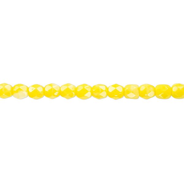 Bead, Czech fire-polished glass, opaque yellow, 4mm faceted round. Sold per pkg of 1,200 (1 mass). image number 0