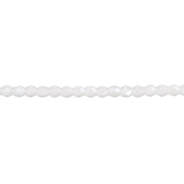 Bead, Czech fire-polished glass, opaque alabaster snow white luster, 3mm faceted round. Sold per 15-1/2" to 16" strand. image number 0