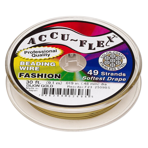 Beading wire, Accu-Flex®, nylon and stainless steel, Dijon gold, 49 strand, 0.019-inch diameter. Sold per 30-foot spool. image number 0
