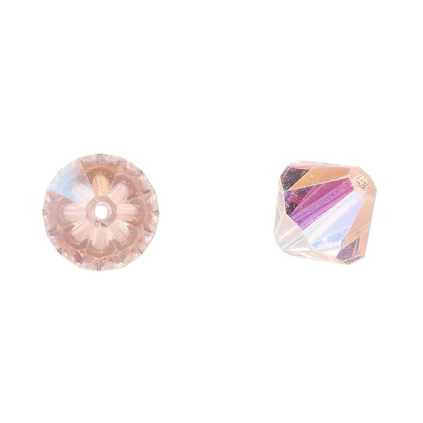 Bead 2pk light rose AB foil back, vintage Preciosa Czech crystal 12mm bicone image number 0