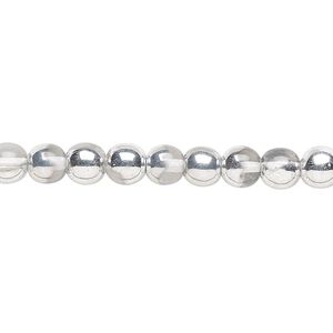 Bead, Czech glass druk, clear with half-coat silver, 6mm round. Sold per 15-1/2" to 16" strand.