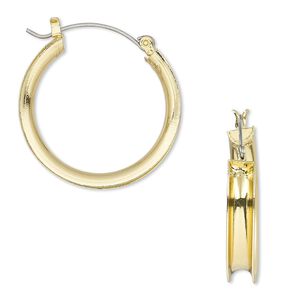 Earring hoop 1pkg2 "pewter" (zinc-based alloy), 30mm round / 4mm wide channel / latch-back, gold-finished / steel 1 pair