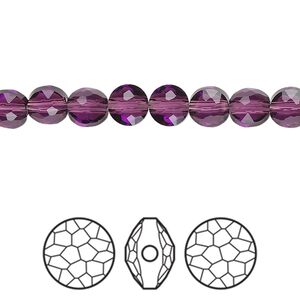 Bead 4pk amethyst, Crystal Passions® 6mm puffed round 5034