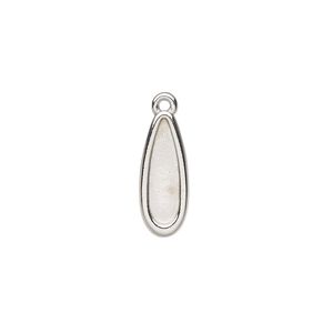 Drop, TierraCast®, white bronze-plated pewter (tin-based alloy), 17x7mm teardrop with renewal theme and 14x3.9mm raindrop flat back glue-in setting. Sold per pkg of 20.