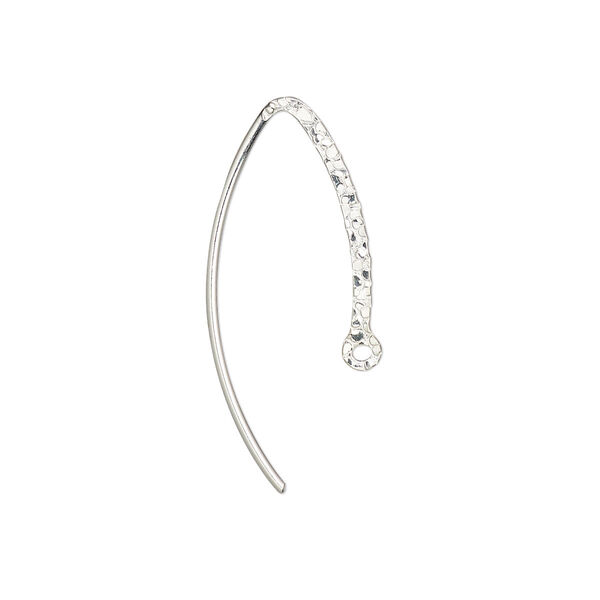 Ear wire, sterling silver, 18-20mm textured flat marquise with closed loop, 20 gauge. Sold per pair. image number 0