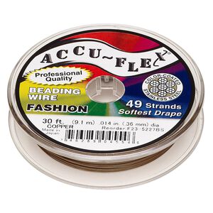 Beading wire, Accu-Flex®, nylon and stainless steel, copper, 49 strand, 0.014-inch diameter. Sold per 30-foot spool.