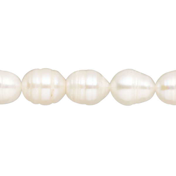Pearl, cultured freshwater (bleached), white, 9x8mm-14x13mm rice, D grade, Mohs hardness 2-1/2 to 4. Sold per 15-inch strand. image number 0