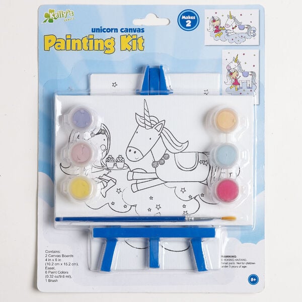 Painting kit 1pkg10, canvas / paint / plastic, multicolored, 6x4 inch board and 6x3-1/2 inch easel. image number 0