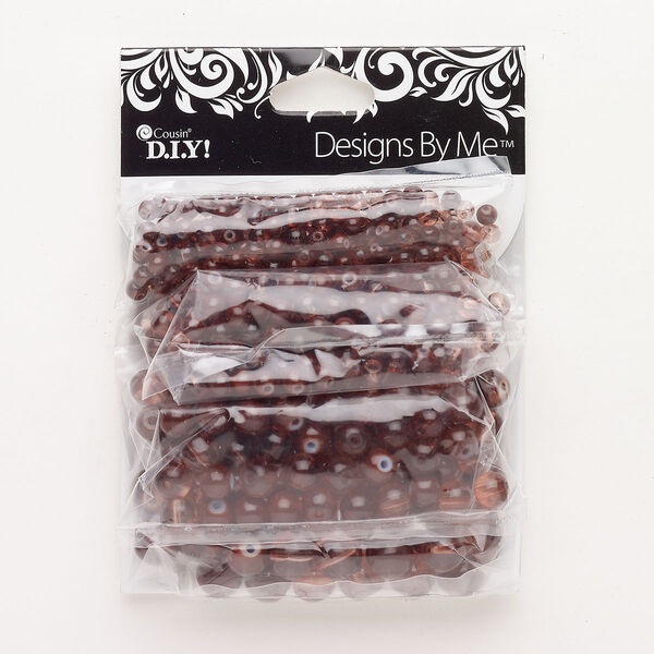 Bead mix, glass, pkg/480, translucent brown, 3-8mm round. image number 0