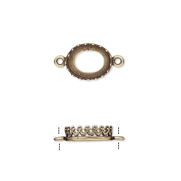 Link, JBB Findings, antiqued brass, 11.5x9mm oval with open back and decorative trim, 10x8mm oval bezel setting. Sold per pkg of 2. image number 0