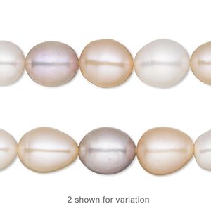 Pearl, White Lotus™, cultured freshwater (bleached), white / peach / mauve, 9-10mm rice, C grade, Mohs hardness 2-1/2 to 4. Sold per 15-1/2" to 16" strand.