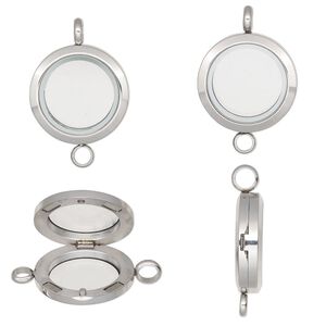 Pendant, glass and stainless steel, clear, 32x25mm hinged round with 17.5x4mm inside diameter and magnetic closure with loop. Sold individually.