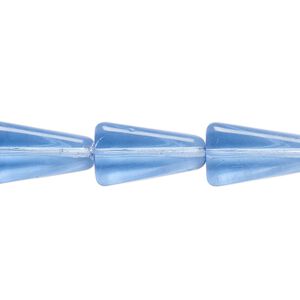 Bead, glass, transparent medium blue, 16x16x9mm flat triangle. Sold per 11-inch strand, approximately 20 beads.